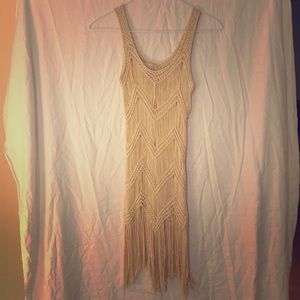 Cream Crochet Fringe-bottom Dress